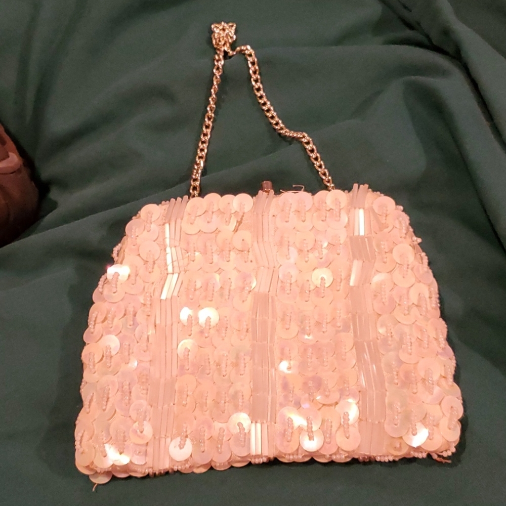 Vintage beaded bag, white on white with iridescent
